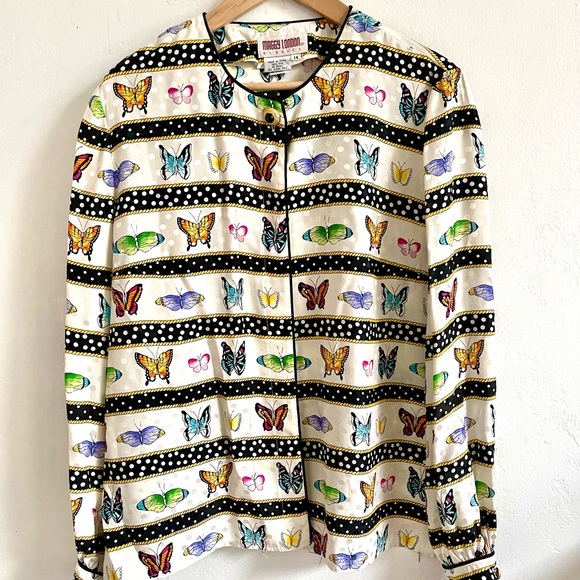 Vintage Silk Butterfly Polka Dot Blouse Alice Olivia Kate Spade Anthro Style - Picture 1 of 13